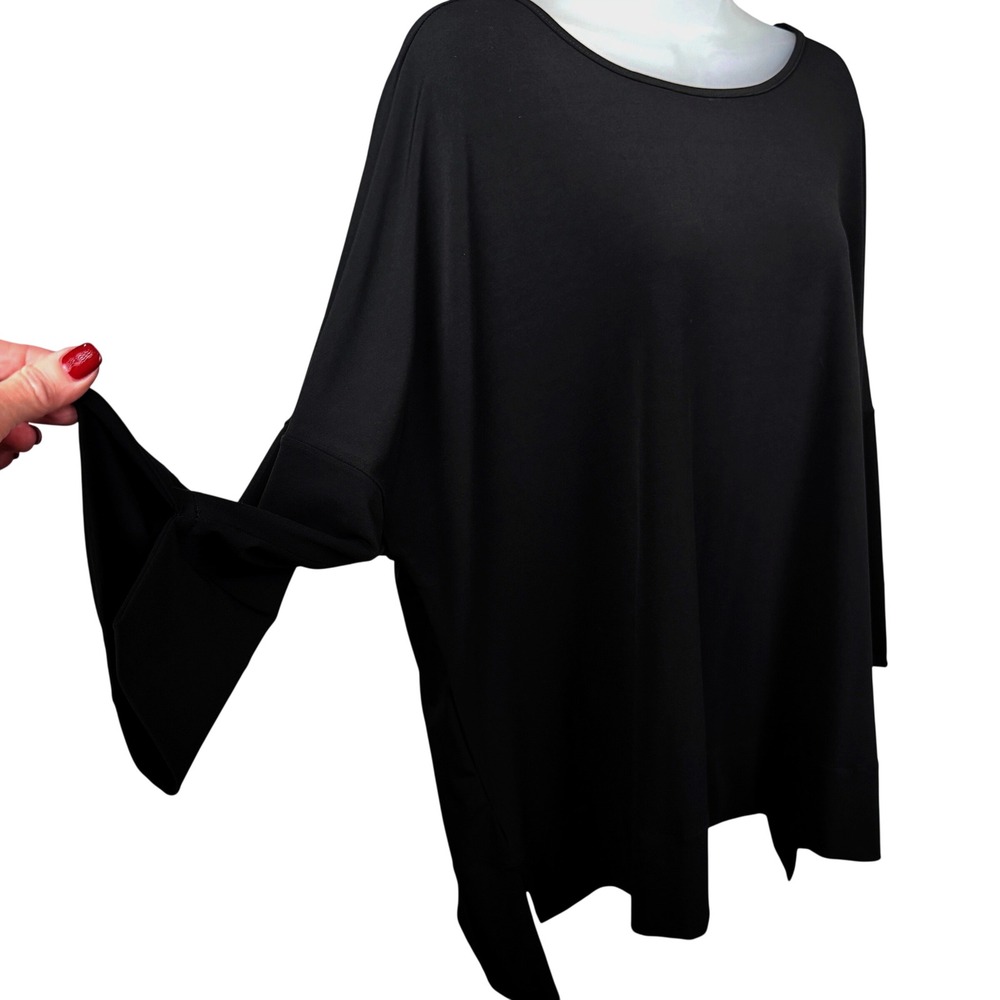 Chico's Travelers Black Tunic Top 3 XL 16/18 Draped Lagenlook Wide Sleeve